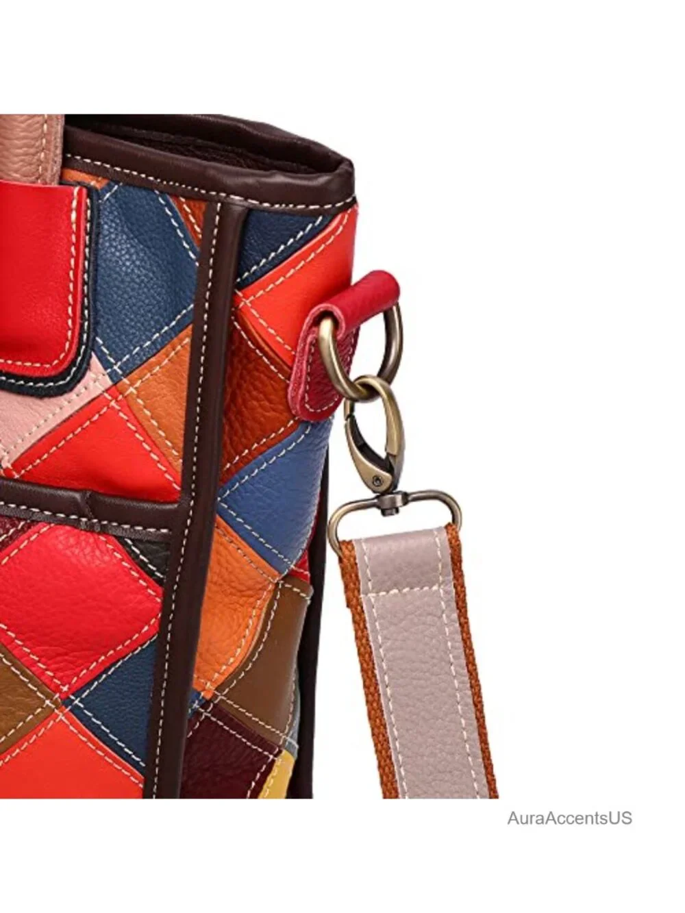 Genuine Leather Patchwork Satchel Shoulder Bag Large Capacity